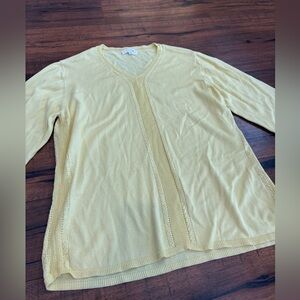 Escada Blouse Top Woman’s Size 42 Fine Knit Yellow 3/4 Sleeve V Neck